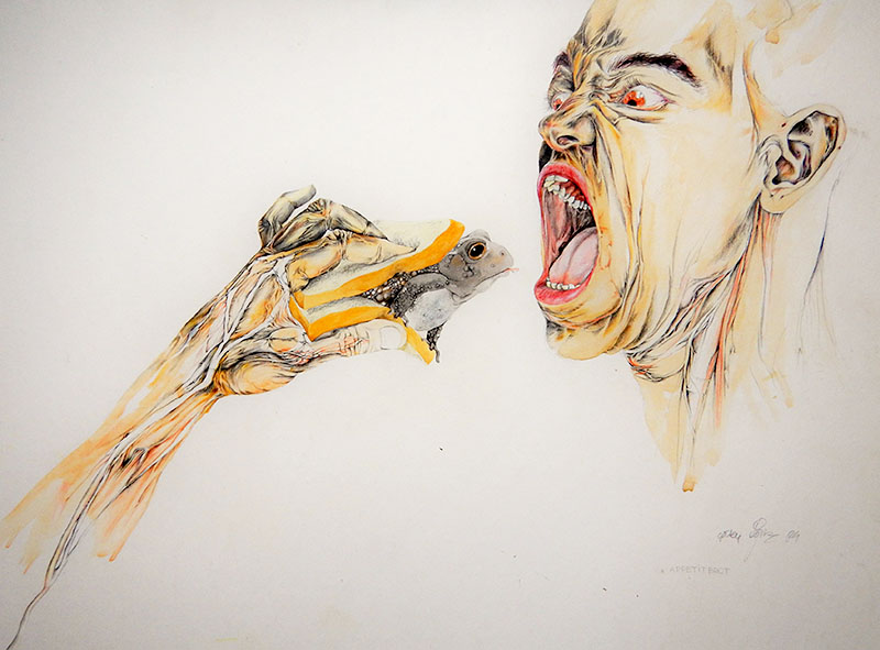 Appetitbrot, 1983, Mischtechnik Tusche Buntstift auf Papier, 40 x 60 cm