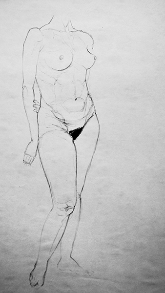 Frauenakt, 1986, Kugelschreiber auf Papier, 60 x 40 cm