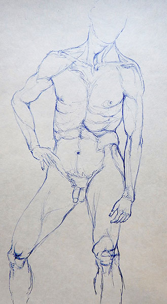 Männerakt, 1986, Kugelschreiber auf Papier, 60 x 40 cm