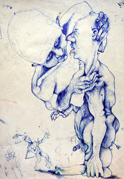 Schulbankabdeckung, 1983, Kugelschreiber auf Papier, 60 x 40 cm