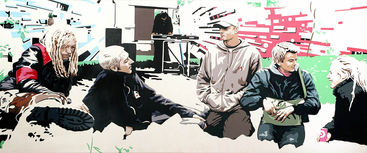 Soundexplosion, 2008, Acryl auf Leinwand, 100 x 240 cm